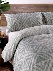 furn. Sage Green Tanza Global Geometric Reversible Duvet Cover and Pillowcase Set - Image 2 of 3