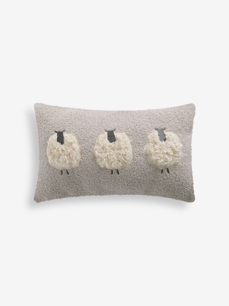 Grey 50 x 30cm Cosy Bouclé Textured Sheep Trio Cushion - Image 2 of 4
