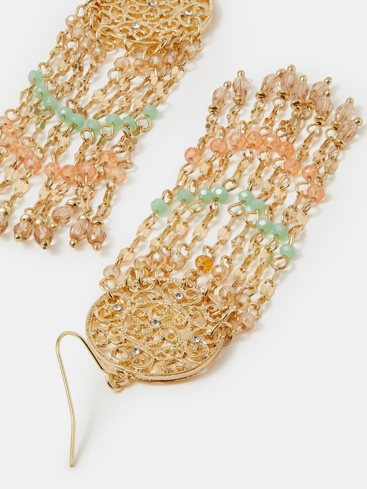 Accessorize Gold Tone Beaded Long Drop Earrings - Image 1 of 1 Accessorize Gold Tone Beaded Long Drop Earrings - Image 1 of 1
