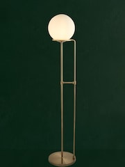 Searchlight Antique Brass/White Sphere Floor Lamp - Image 1 of 3