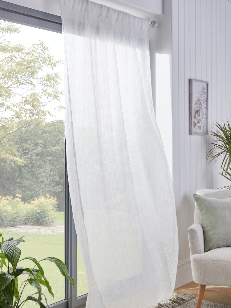 White Crinkle Slot Top Voile Unlined Sheer Panel Curtain - Image 1 of 3
