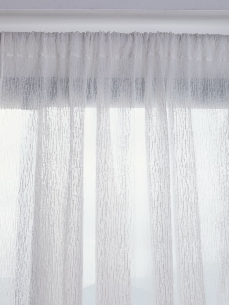 White Crinkle Slot Top Voile Unlined Sheer Panel Curtain - Image 2 of 3