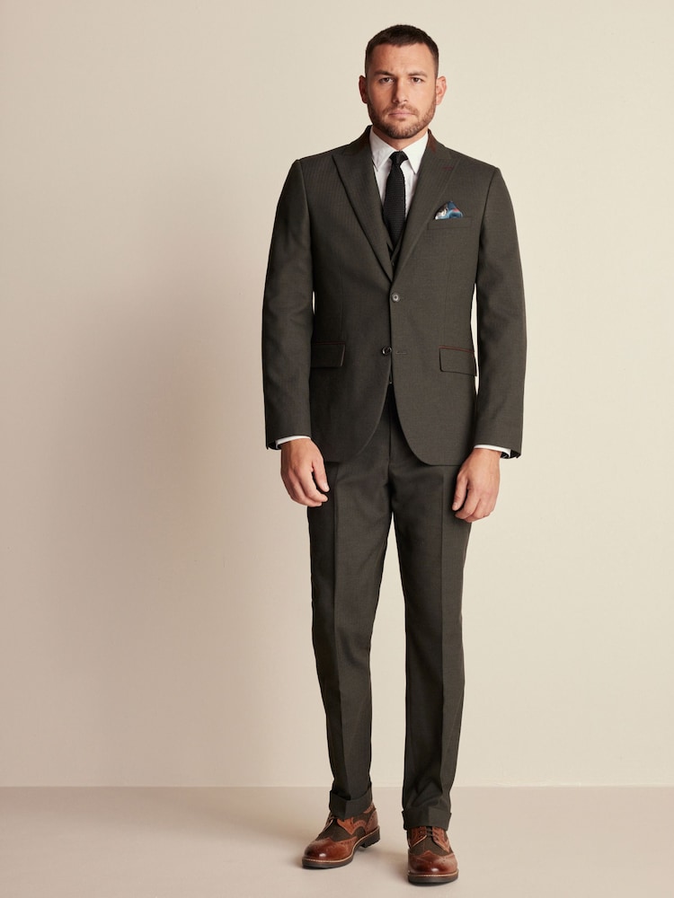 Green Tailored Fit Herringbone Suit Jacket - Image 2 of 10
