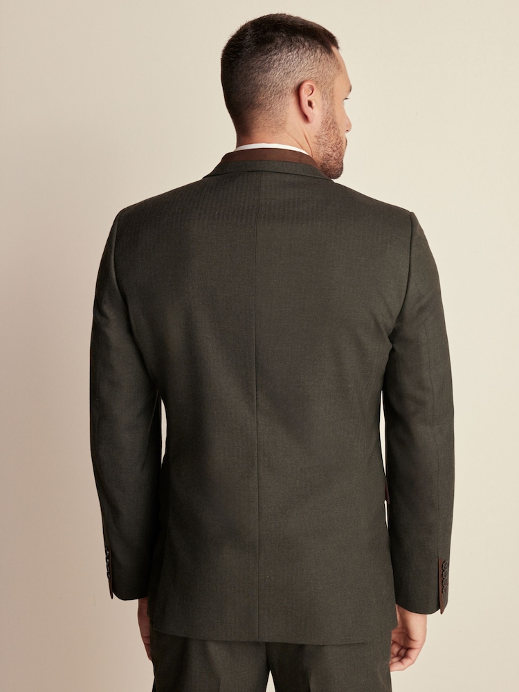 Green Tailored Fit Herringbone Suit Jacket