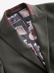 Green Tailored Fit Herringbone Suit Jacket - Image 9 of 10