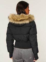 Hollister Black Nylon Puffer Coat With Fur Coat - Image 2 of 5