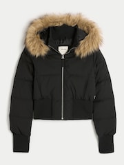 Hollister Black Nylon Puffer Coat With Fur Coat - Image 5 of 5