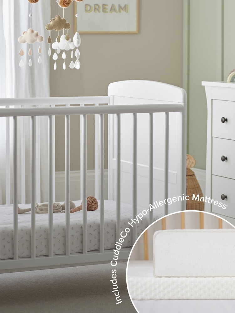 CuddleCo Grey Juliet Cot Bed with Mother and Baby Rose Gold Sprung Mattress - Image 1 of 7