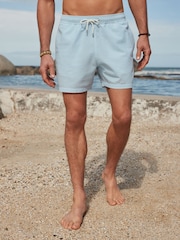 Blue/White Seersucker Plain Premium Swim Shorts - Image 3 of 8