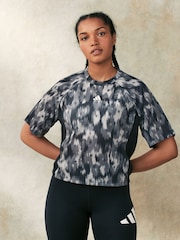 adidas Black AOP Flower Print T-Shirt - Image 1 of 4