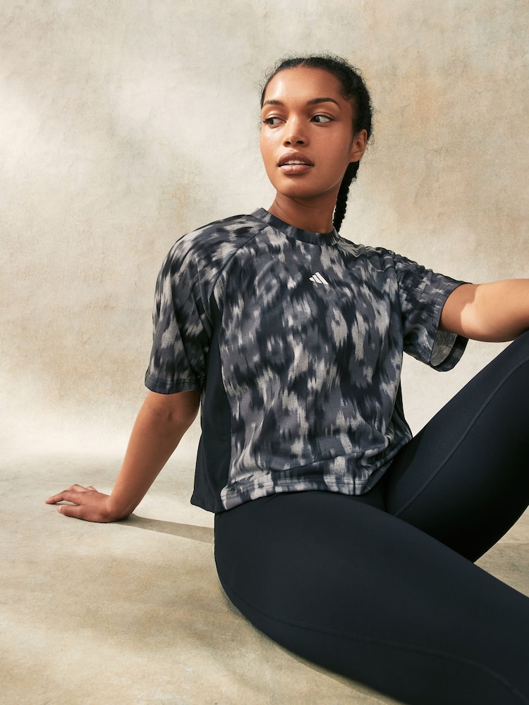 adidas Black AOP Flower Print T-Shirt - Image 2 of 4