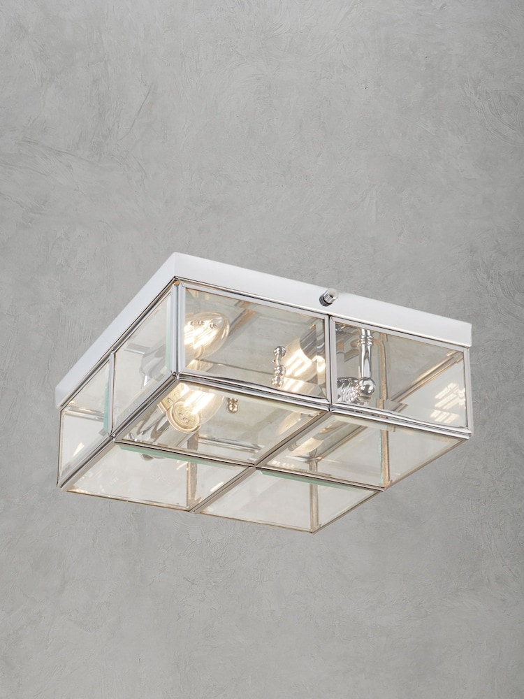 Searchlight Chrome/Glass Maddox 2 Light Flush Box Ceiling Light - Image 1 of 3