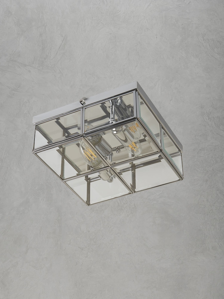 Searchlight Chrome/Glass Maddox 2 Light Flush Box Ceiling Light - Image 2 of 3