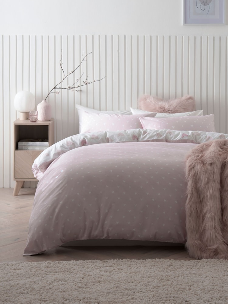 Pink Heart Reversible Duvet Cover and Pillowcase Set - Image 2 of 6