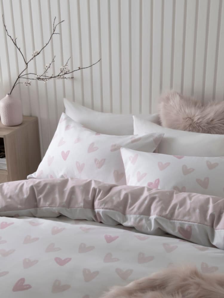 Pink Heart Reversible Duvet Cover and Pillowcase Set - Image 3 of 6