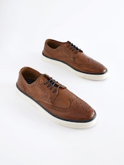 Tan Brown Leather Brogue Cupsole Shoes - Image 1 of 8
