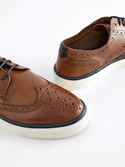 Tan Brown Leather Brogue Cupsole Shoes - Image 5 of 8