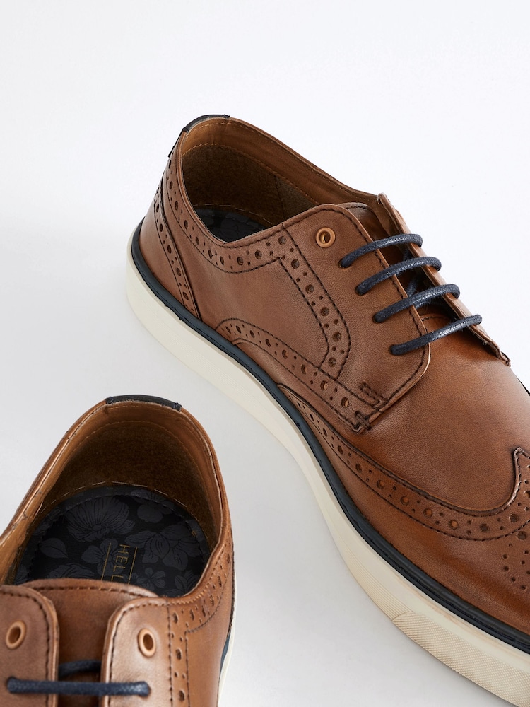 Tan Brown Leather Brogue Cupsole Shoes - Image 6 of 8