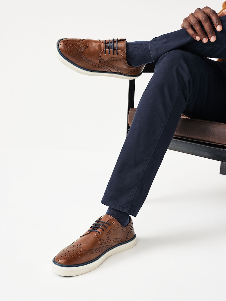 Tan Brown Leather Brogue Cupsole Shoes - Image 7 of 8