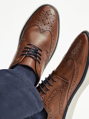 Tan Brown Leather Brogue Cupsole Shoes - Image 8 of 8