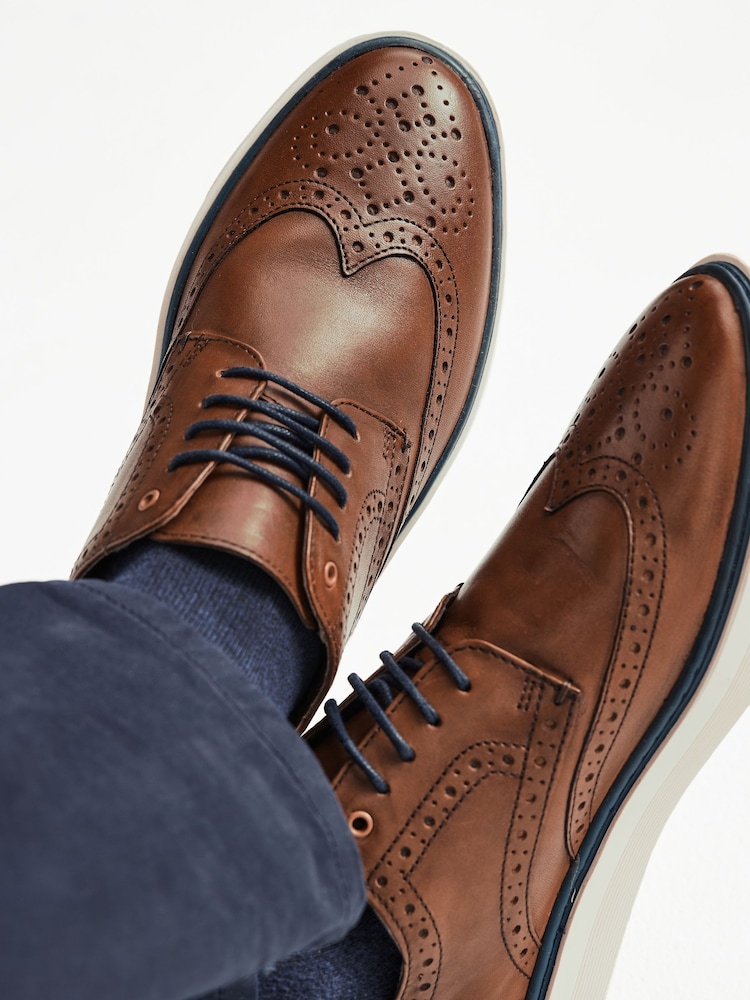 Tan Brown Leather Brogue Cupsole Shoes - Image 8 of 8