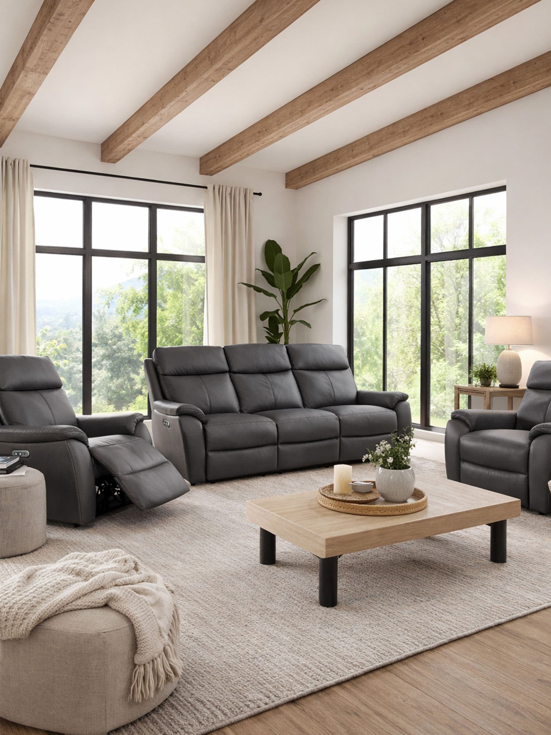 Aspire Kingsmere 3 + 1 + 1 Power Recliner Sofa Set - Charcoal - Image 2