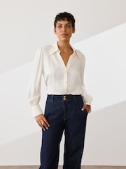 LK Bennett Cream Sonya Crepe Blouse With Pearl Buttons - Image 1 of 6