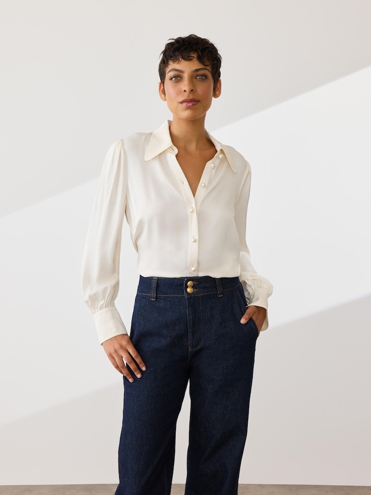 LK Bennett Cream Sonya Crepe Blouse With Pearl Buttons - Image 1 of 6