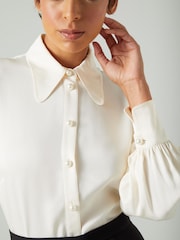 LK Bennett Cream Sonya Crepe Blouse With Pearl Buttons - Image 5 of 6