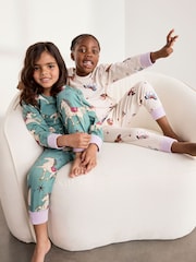 Conjunto de pijamas longo infantil Chelsea Peers, duas peças, em algodão, com estampado de cavalos listrado e de carrossel. - Imagem 3 de 9