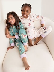 Conjunto de pijamas longo infantil Chelsea Peers, duas peças, em algodão, com estampado de cavalos listrado e de carrossel. - Imagem 5 de 9