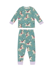 Conjunto de pijamas longo infantil Chelsea Peers, duas peças, em algodão, com estampado de cavalos listrado e de carrossel. - Imagem 6 de 9