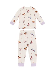 Conjunto de pijamas longo infantil Chelsea Peers, duas peças, em algodão, com estampado de cavalos listrado e de carrossel. - Imagem 7 de 9