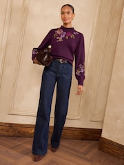 Love & Roses Floral Jaquard Frilled Neck Knitted Jumper - Imagen 3 de 5