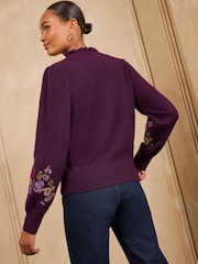 Love & Roses Floral Jaquard Frilled Neck Knitted Jumper - Imagen 5 de 5