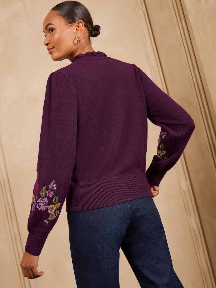 Love & Roses Floral Jaquard Frilled Neck Knitted Jumper - Imagen 5 de 5 Love & Roses Floral Jaquard Frilled Neck Knitted Jumper - Imagen 5 de 5