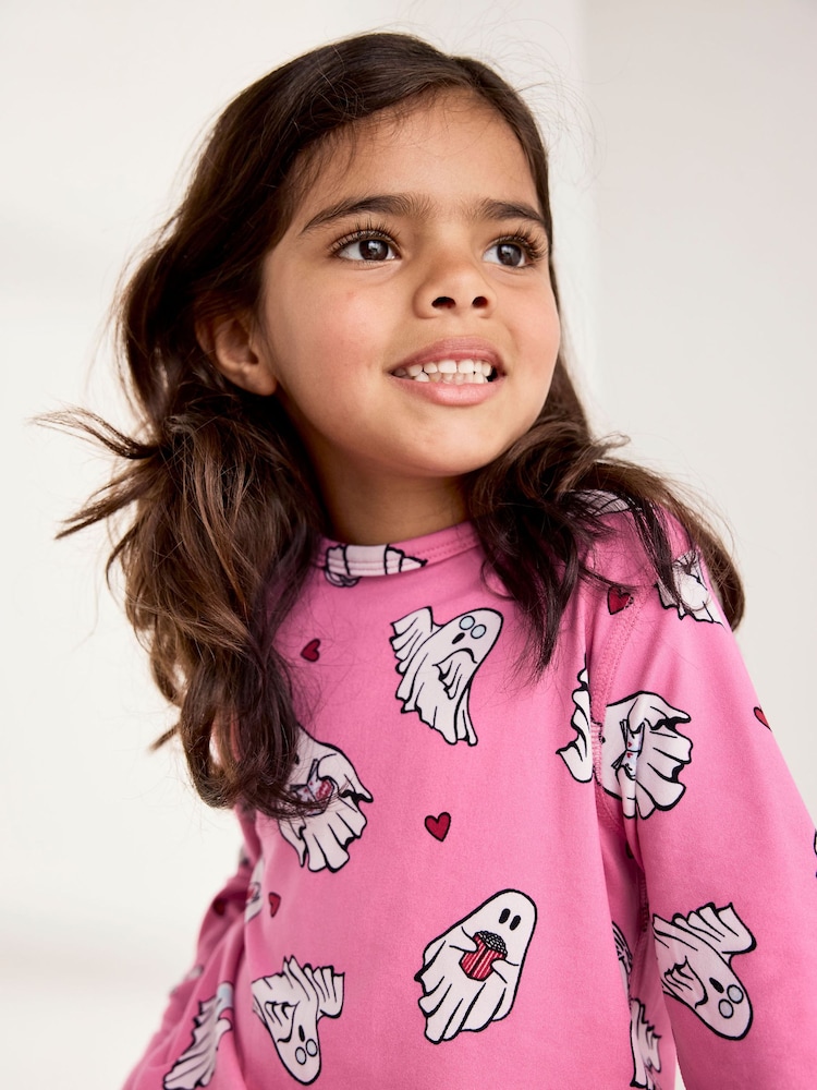 Chelsea Peers Pink Kids Halloween Ghost Print Long Pyjama Set - Image 2 of 8 Chelsea Peers Pink Kids Halloween Ghost Print Long Pyjama Set - Image 2 of 8