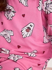 Chelsea Peers Pink Kids Halloween Ghost Print  Long Pyjama Set - Image 5 of 8