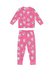Chelsea Peers Pink Kids Halloween Ghost Print  Long Pyjama Set - Image 6 of 8
