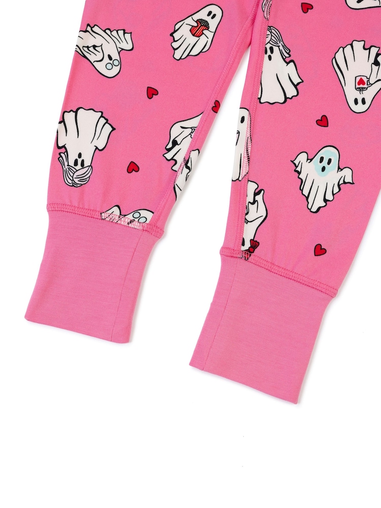 Chelsea Peers Pink Kids Halloween Ghost Print Long Pyjama Set - Image 8 of 8 Chelsea Peers Pink Kids Halloween Ghost Print Long Pyjama Set - Image 8 of 8