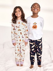 Chelsea Peers Cream Kids Two Pack Cotton Halloween Dogs Print Long Pyjama Set - Image 1 of 7