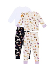 Chelsea Peers Cream Kids Two Pack Cotton Halloween Dogs Print Long Pyjama Set - Image 3 of 7