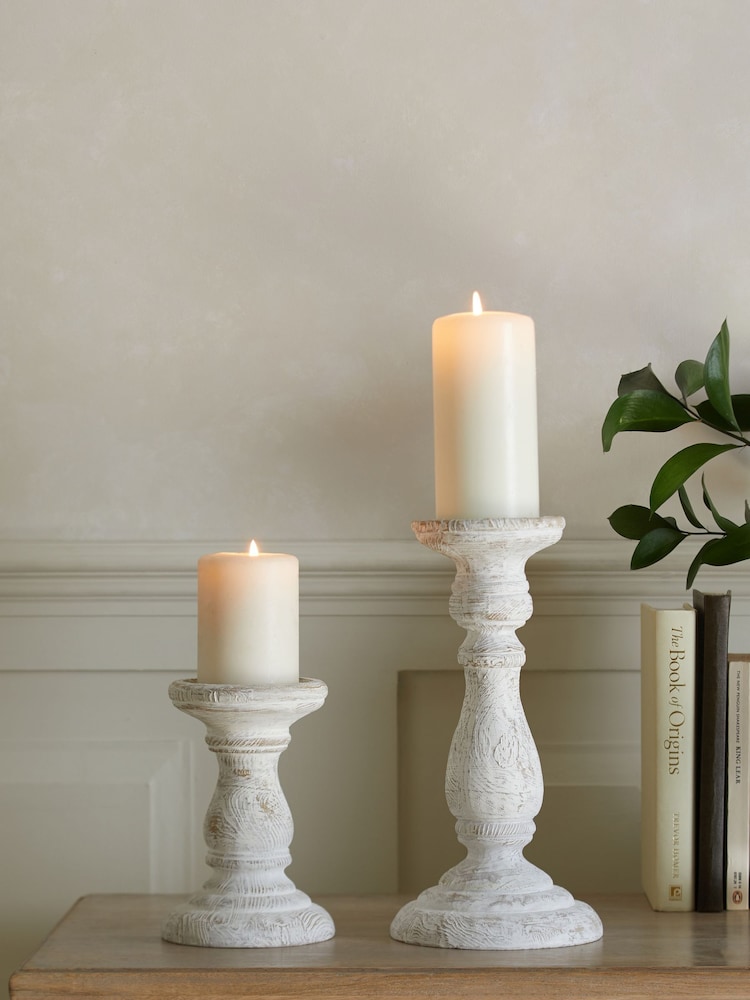 White Wash Pillar Candle Holder - Image 1 of 7