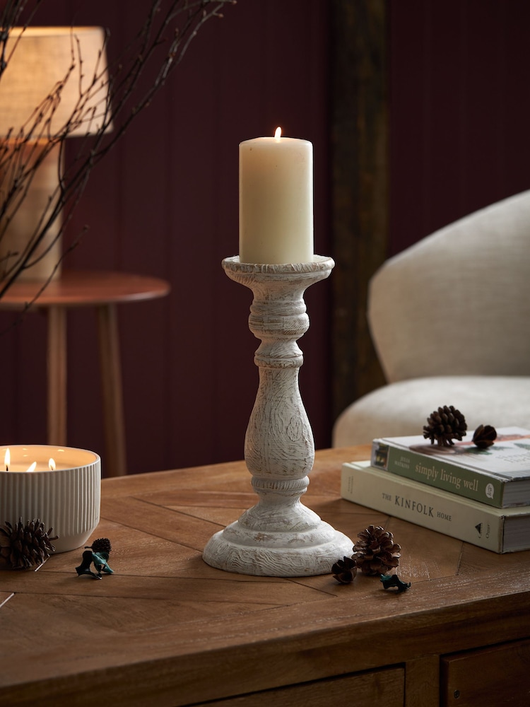 White Wash Pillar Candle Holder - Image 3 of 7