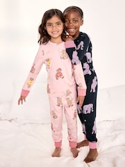 Chelsea Peers Pink Kids Two Pack Elephant Dreamscape/Celestial Bear Print Long Pyjama Set - Image 1 of 8