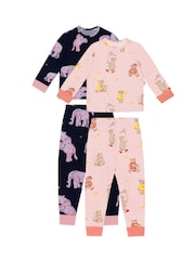 Chelsea Peers Pink Kids Two Pack Elephant Dreamscape/Celestial Bear Print Long Pyjama Set - Image 5 of 8