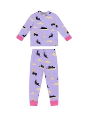 Chelsea Peers Purple Kids Halloween Cat Print Long Pyjama Set - Image 4 of 6