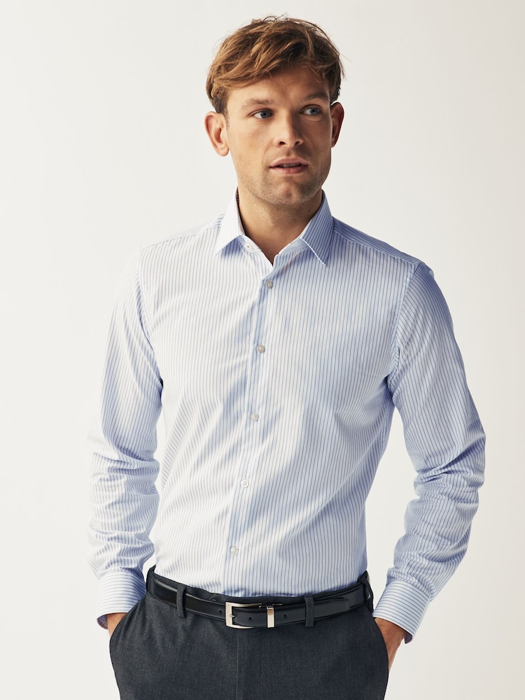Белый/голубой в полоску - Обычный крой - Single Cuff 100% Cotton Shirt With Cutaway Collar - Изображение 1 из 7 Белый/голубой в полоску - Обычный крой - Single Cuff 100% Cotton Shirt With Cutaway Collar - Изображение 1 из 7
