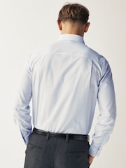 White/Light Blue Stripe Regular Fit Single Cuff Printed Cotton Shirt - Image 3 of 7