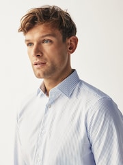 White/Light Blue Stripe Regular Fit Single Cuff Printed Cotton Shirt - Image 4 of 7